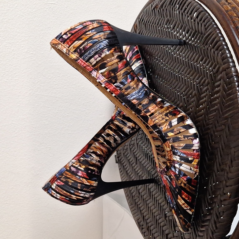 Zara Strappy Multicolor Court Heels Sz 37 6.5 - Picture 6 of 11